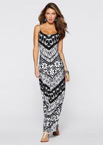 bonprix Kleid, schwarz, Gr.48/50 (XL), Hinrei&szlig;endes Tr&auml;ger-Maxikleid mit sommerlichem Alloverprint