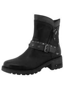 Winterboots Mustang SHOES "Haukea", Damen, Gr. 37, schwarz (schwarz, grau), Lederimitat, Schuhe Winterboots, Biker Boots mit Blockabsatz und TEX-Membrane