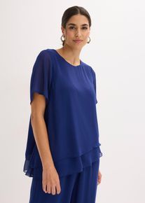bonprix Bluse, blau, Gr.46, Schlupfbluse aus Chiffoh mit asymmetrischem Saum
