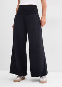 bonprix Palazzo-Hose aus Musselin, schwarz, Gr.46, Weit geschnittene Baumwollhose mit breitem Smockbund f&uuml;r mehr Komfort, aus 100% Baumwolle,Musselin