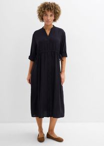 bonprix Midikleid aus Leinen- Mix, schwarz, Gr.50, Kleid in Midil&auml;nge mit 3/4 &Auml;rmeln und Tunnelzug auf Taillenh&ouml;he, aus Leinen,Viskose