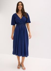 bonprix Cocktailkleid mit Spitzen-Applikation, blau, Gr.40, Elegantes Cocktailkleid aus feinem Chiffon in Midi-L&auml;ngemit Spitzen-Applikation in der Taille