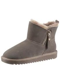 Winterboots Ara "ALASKA Short Zip", Damen, Gr. 42, grau (taupe zip), Lammfell, Veloursleder, unifarben, Schuhe Winterboots, Stiefel aus echtem Lammfell mit Rei&szlig;verschluss, G-Weite (weit)
