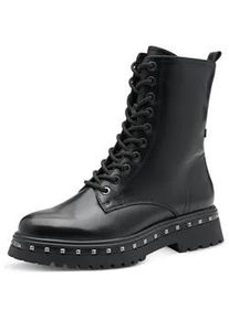 Schn&uuml;rboots Tamaris, Damen, Gr. 37, schwarz, Glattleder, Lederimitat, unifarben, Schuhe Schn&uuml;rboots, Blockabsatz, Plateau, Schn&uuml;rstiefelette mit Nieten am Sohlenrand