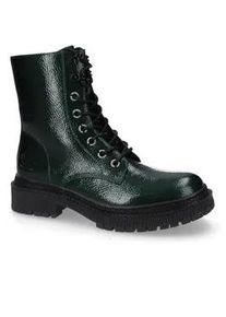 Schn&uuml;rboots Dockers BY GERLI, Damen, Gr. 38, dunkelgr&uuml;n, schwarz, Lacklederimitat, Schuhe Schn&uuml;rboots, Biker Boots mit Rei&szlig;verschluss