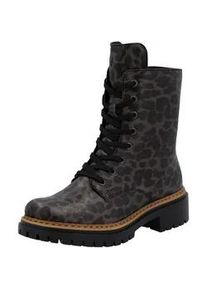 Schn&uuml;rboots Rieker, Damen, Gr. 36, grau (grau, leo), Lederimitat, Schuhe Schn&uuml;rboots, Schn&uuml;rstiefelette, Profilsohle, mit kontrastfarbenem Sohlenrand
