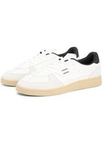 Tommy Hilfiger Sneaker TOMMY JEANS "THE GREENWICH EDGE M LEATHER", Herren, Gr. 46, ecru, schwarz, Leder, Veloursleder, kontrastfarbene Details, Schuhe Sneaker, Freizeitschuh, Halbschuh, Schn&uuml;rschuh mit Lochmuster