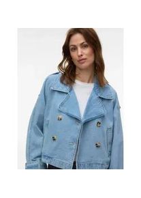 V&eacute;ro Moda Jeansjacke VERO MODA "VMLELOU LS SHORT TRENCHCOAT MIX NOOS", Damen, Gr. M, light blau denim, Denim/Jeans, Obermaterial: 100% Baumwolle, unifarben, normal, V-Ausschnitt, Jacken Jeansjacke, Baumwolle, mit Schulterriegeln