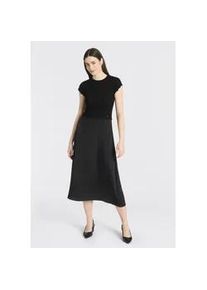 Midikleid BOSS ORANGE "Ficella Premium Damenmode", Damen, Gr. XS, N-Gr, schwarz 001, Strick, Obermaterial: 79% Viskose, 21% Polyester, unifarben, tailliert Midi, Rundhals, gewellter Abschluss, Kleider Midikleid, aus Strick mit Rockteil aus Satin