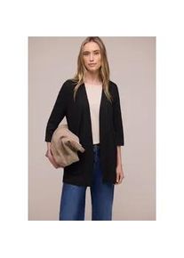 Cardigan Street One, Damen, Gr. 46, schwarz, Stoff, 60% Viskose, 40% Polyester, unifarben, normal normal, ohne Ausschnitt, B&uuml;ndchen, Strickjacken, mit Materialmix