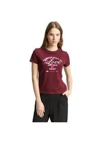 T-Shirt Tom Tailor DENIM, Damen, Gr. XL, tawny port rot, Jersey, Obermaterial: 100% Baumwolle, bedruckt, regular fit normal, Rundhals, Shirts T-Shirt