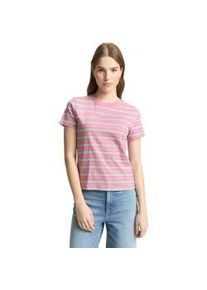 T-Shirt Tom Tailor DENIM, Damen, Gr. L, pink blau multicolor stripe, Jersey, Obermaterial: 100% Baumwolle, gestreift, regular fit normal, Rundhals, Shirts T-Shirt