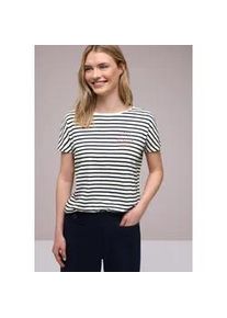 Rundhalsshirt Street One, Damen, Gr. 36, shadowed navy, Jersey, Obermaterial: 50% Baumwolle, 50% Modal, bedruckt, gestreift, normal h&uuml;ftbedeckend, Rundhals, abgesteppte Kante, Shirts Rundhalsshirt, Sommershirt mit Streifen