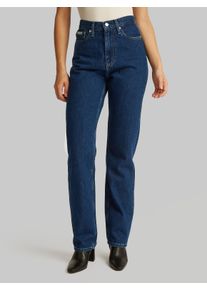 Mom-Jeans Calvin Klein Jeans "HIGH RISE STRAIGHT", Damen, Gr. 25, L&auml;nge 30, blau (denim schwarz), Denim/Jeans, Obermaterial: 100% Baumwolle, unifarben, straight fit, Jeans Mom-Jeans, leichte Stoned wash Optik, mit Coinpocket