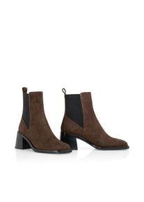 Stiefelette Marc Cain "Dodgy Dogs", Damen, Gr. 36, schwarz chestnut brow, Elastischer Einsatz, Veloursleder, unifarben mit Farbeinsatz, Schuhe Stiefelette, Boots, Schlupfstiefel mit Blockabsatz