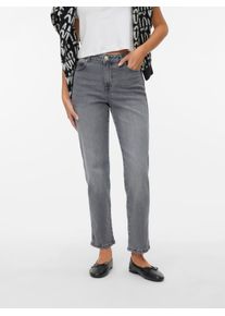 V&eacute;ro Moda Straight-Jeans VERO MODA "VMAMARA MR SLIM STRAIGHT ANK VI2112 NOOS", Damen, Gr. 25, L&auml;nge 30, blau (medium grau denim), Denim/Jeans, Obermaterial: 98% Baumwolle, 2% Elasthan, unifarben, Jeans Straight-Jeans