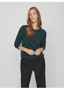 Rundhalspullover Vila "VIDALO O-NECK L/S KNIT TOP- NOOS", Damen, Gr. XL, gr&uuml;n (ponderosa pine), Feinstrick, Obermaterial: 100% Baumwolle, unifarben, regular fit normal, Rundhals, Rippb&uuml;ndchen, Pullover Rundhalspullover, Baumwolle, regular fit