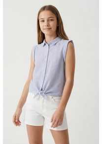 Kurzarmbluse name it "NKFFEMMA CAPSL SHIRT NOOS", M&auml;dchen, Gr. 146 (152), blau (dusty blau), Web, Obermaterial: 100% Baumwolle, gestreift, regular fit normal, Umschlagsaum, Blusen Kurzarmbluse, mit Knotendetail vorne am Saum