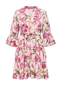 Tunikakleid Only "ONLSINA LIFE 3/4 SHORT DRESS NOOS WVN", Damen, Gr. XS, N-Gr, roseate spoonbill aop:sina flower, Web, Obermaterial: 100% Polyester, bedruckt, regular fit, V-Ausschnitt, Volant, Kleider Tunikakleid, mit Volant