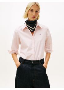 Hemdbluse Tommy Hilfiger "ESS POPLIN REGULAR SHIRT", Damen, Gr. 46, classic ithaca stp pink, Web, Obermaterial: 97% Baumwolle, 3% Elasthan, gestreift, regular fit Po-bedeckend, 1-Knopf-Manschette mit Schlitz, Blusen Hemdbluse, Langarm, Regular Fit