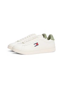 Sneaker Tommy Jeans "ARCHIVE '98", Herren, Gr. 43, gr&uuml;n (wei&szlig;, gr&uuml;n), Nappaleder, Textil, unifarben mit Farbeinsatz, Schuhe Sneaker, Freizeitschuh, Streetwear, Halbschuh, Schn&uuml;rer mit Logoflagge