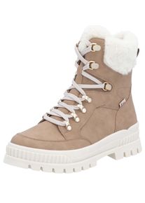 Winterboots RIEKER SPORT, Damen, Gr. 43, braun (camelfarben, creme), Leder, Textil, Schuhe Winterboots, Schneeboots, Winterstiefelette mit wasserabweisender R-TEX-Membran