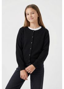 Strickjacke name it "NKFVALANE LS KNIT CARD NOOS", M&auml;dchen, Gr. 134/140, schwarz (blank), Strick, Obermaterial: 100% Baumwolle, unifarben, Basic normal, Rundhals, Strickb&uuml;ndchen, Strickjacken Strickjacke