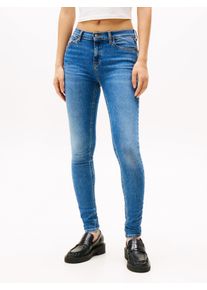 Skinny-fit-Jeans Tommy Jeans "NORA MR SKNY AH1280", Damen, Gr. 28, L&auml;nge 32, blau (denim medium3), Denim/Jeans, Obermaterial: 98% Baumwolle, 2% Elasthan, unifarben, skinny fit lang, Jeans Skinny-fit-Jeans, mit Logo-Badge, Mid Rise