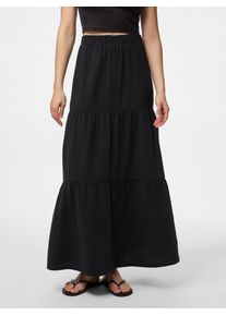 Maxirock Pieces "PCSIKKA HW MAXI SKIRT WVN NOOS", Damen, Gr. M, schwarz, Web, Obermaterial: 100% Baumwolle, unifarben, ausgestellt lang, R&ouml;cke Maxirock, mit Stufen