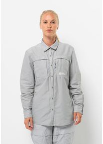 Langarmbluse Jack Wolfskin "BARRIER L/S SHIRT W", Damen, Gr. L (42/44), grau (cool, grau), OBERSTOFF: 46% POLYAMID, 27% LYOCELL, 27% VISKOSE. Futter: 100% POLYESTER, Blusen Langarmbluse
