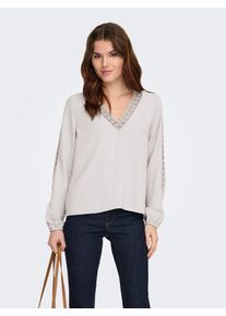 Langarmbluse Only "ONLGREGOR METTE LS LACE TOP WVN", Damen, Gr. XL, cloud dancer, Web, Obermaterial: 100% Polyester, unifarben, regular fit normal, V-Ausschnitt, Blusen Langarmbluse, Kunstfaser, regular fit, V-Ausschnitt, Regular Waist