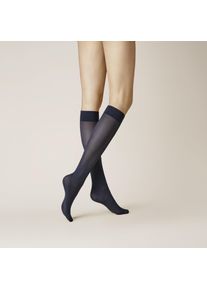 Kniestr&uuml;mpfe Kunert "VELVET 40", Damen, Gr. 35-38, marine, Obermaterial: 89% Polyamid, 11% Elasthan, normal, Socken Kniestr&uuml;mpfe, bequemer, druckfreier Wohlf&uuml;hlbund, semi-blickdicht, matt-schimmernd
