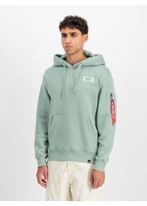 Kapuzensweatshirt Alpha Industries "BACK PRINT HOODY", Herren, Gr. M, gr&uuml;n (frost gr&uuml;n), angeraute Sweatware, Obermaterial: 80% Baumwolle, 20% Polyester, bedruckt, normal normal, Rundhals, Rippb&uuml;ndchen, Sweatshirts Kapuzensweatshirt, Baumwollmischung, regular fit