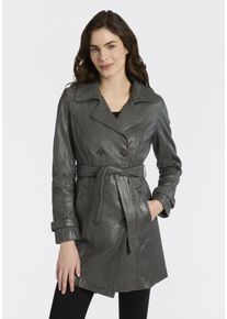 Ledermantel Mauritius "GWTaresa", Damen, Gr. 44 (XXL), grau, Obermaterial: 100% Schafsleder. Futter: 100% Baumwolle. &Auml;rmelfutter: 100% Polyester, unifarben, l&auml;ssig geschnitten knielang, mit Riegel, M&auml;ntel Ledermantel, Leder-Trenchcoat mit Bindeg&uuml;rtel