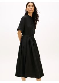 Sommerkleid Tommy Hilfiger "ESS LINEN SHORT SLEEVE SHIRT DRESS", Damen, Gr. M (40), N-Gr, schwarz, Web, Obermaterial: 100% Leinen, unifarben, tailliert wadenlang, Rundhals, mit Umschlag, Kleider Sommerkleid, in Midi-L&auml;nge, mit Taillen-Band zum Binden