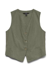 V&eacute;ro Moda Kurzweste VERO MODA "VMCAIA SL VEST WVN NOOS", Damen, Gr. XS, deep lichen gr&uuml;n, Web, Obermaterial: 90% Baumwolle, 10% Leinen, unifarben, normal, V-Ausschnitt, Westen Kurzweste, Baumwolle mit Leinen, figurbetonte Form
