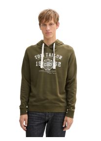 Hoodie Tom Tailor, Herren, Gr. M, schwarz (schwarz olive), Obermaterial: 100% Baumwolle, bedruckt, regular fit taillenbedeckt, ohne Ausschnitt, Rippb&uuml;ndchen, Sweatshirts Hoodie, mit Logo Print