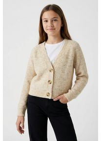Strickjacke name it "NKFHOLLY BOXY SHORT KNIT CARD NOOS", M&auml;dchen, Gr. 158 (164), beige (pure cashmere), Strick, Obermaterial: 79% Polyester, 13% Polyacryl, 5% Wolle, 3% Elasthan, unifarben, normal h&uuml;ftlang, tiefer V-Ausschnitt, Strickb&uuml;ndchen, Strickjacken Strickjacke, in modischer Boxy-Form, mit tiefem V-Ausschnitt
