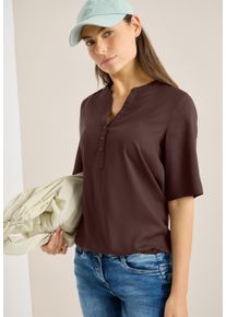 Kurzarmbluse Cecil, Damen, Gr. XS (36), macchiato braun, Web, Obermaterial: 100% Viskose, unifarben, regular fit normal, Rundhals, Blusen Kurzarmbluse, mit Knopfleiste