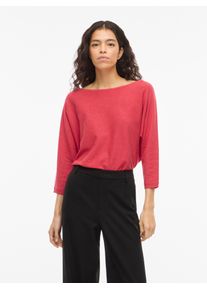 3/4 Arm-Pullover Vila "VIMALU BOATNECK 3/4 SLEEVE KNIT TOP-NOOS", Damen, Gr. S, hibiscus detail:melange, Strick, Obermaterial: 50% Polyester, 30% Viskose, 20% Nylon, meliert, loose fit normal, U-Boot-Ausschnitt, Rippstrickb&uuml;ndchen, Pullover 3/4 Arm-Pullover, Materialmix, loose fit