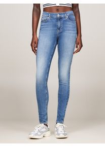 Skinny-fit-Jeans Tommy Jeans "NORA MID RISE", Damen, Gr. 26, L&auml;nge 34, blau (denim medium), Denim/Jeans, Obermaterial: 92% Baumwolle, 6% Elastomultiester, 2% Elasthan, unifarben, skinny fit lang, Jeans Skinny-fit-Jeans, mit Waschung, Logo-Badge