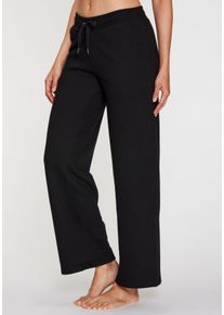 H.I.S. Relaxhose H.I.S, Damen, Gr. 44/46, N-Gr, schwarz, angeraute Sweatware, Obermaterial: 50% Polyester, 30% Viskose, 20% Baumwolle, unifarben, Basic, bequem lang, Hosen Relaxhose, mit weitem Bein und aus ultraweicher Sweatqualit&auml;t, Loungewear