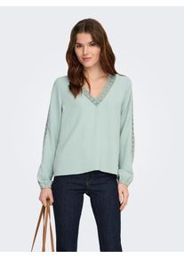 Langarmbluse Only "ONLGREGOR METTE LS LACE TOP WVN", Damen, Gr. S, jadeite, Web, Obermaterial: 100% Polyester, unifarben, regular fit normal, V-Ausschnitt, Blusen Langarmbluse, Kunstfaser, regular fit, V-Ausschnitt, Regular Waist