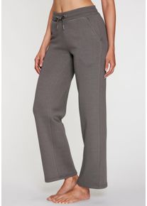 H.I.S. Relaxhose H.I.S, Damen, Gr. 44/46, N-Gr, stein, angeraute Sweatware, Obermaterial: 50% Polyester, 30% Viskose, 20% Baumwolle, unifarben, Basic, bequem lang, Hosen Relaxhose, mit weitem Bein und aus ultraweicher Sweatqualit&auml;t, Loungewear