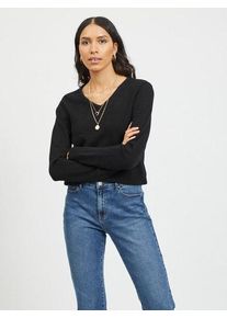V-Ausschnitt-Pullover Vila "VIRIL V-NECK L/S KNIT TOP - NOOS", Damen, Gr. XXL (44), schwarz, Feinstrick, Obermaterial: 50% Viskose, 27% Nylon, 23% Polyester, unifarben, regular fit normal, V-Ausschnitt, Pullover V-Ausschnitt-Pullover, Materialmix, regular fit
