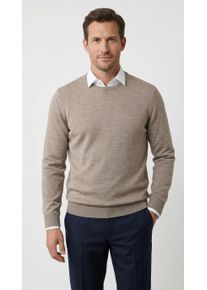 Rundhalspullover OLYMP "OLYMP Strick Casual", Herren, Gr. M, beige (hellbeige), Obermaterial: 100% Schurwolle, normal, Rundhals, Pullover Rundhalspullover, moderner Strickpullover