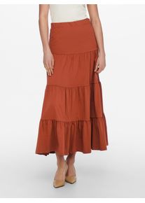 Maxirock Only "ONLMAY MAXI SKIRT", Damen, Gr. XS, arabian spice, Jersey, Obermaterial: 100% Baumwolle, unifarben, figurbetont kn&ouml;chelfrei, R&ouml;cke Maxirock, Baumwolle, mit Volant