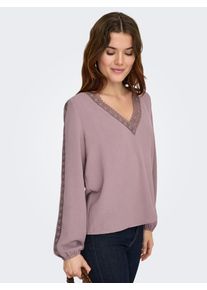 Langarmbluse Only "ONLGREGOR METTE LS LACE TOP WVN", Damen, Gr. XS, elderberry, Web, Obermaterial: 100% Polyester, unifarben, regular fit normal, V-Ausschnitt, Blusen Langarmbluse, Kunstfaser, regular fit, V-Ausschnitt, Regular Waist