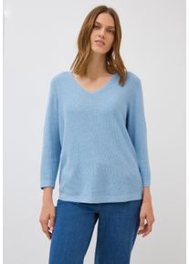 Strickpullover Cecil, Damen, Gr. S (38), blau (whisper blau melange), Strick, Obermaterial: 60% Baumwolle, 40% Viskose, meliert, regular fit Po-bedeckend, V-Ausschnitt, gerader Abschluss, Pullover Strickpullover, mit V-Ausschnitt