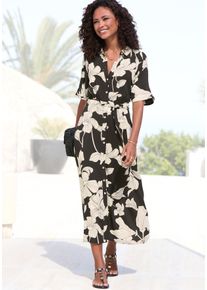 Hemdblusenkleid Vivance, Damen, Gr. 40, N-Gr, schwarz, sand bedruckt, Web, Obermaterial: 100% Viskose, bedruckt, gebl&uuml;mt, figurumspielend ca. Mitte Wade, Rundhals, Raglan&auml;rmel, Kleider Hemdblusenkleid, mit Blumendruck, Topseller